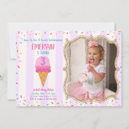 写真シンプル付きアイスクリームパーティの招待状 招待状 (正面)