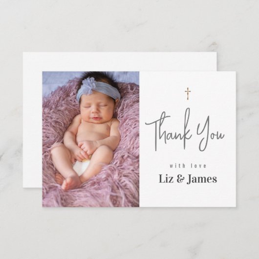 写真シンプル付きモダンのバプテスマサンキューカード サンキューカード (正面/裏面)