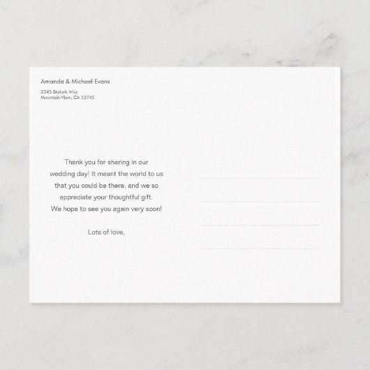 写真シンプル付き結婚Thank You Postages ポストカード (裏面)