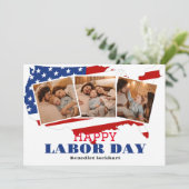 写真シンプル労働エレガント日(アメリカ国旗) 3 サンキューカード (スタンド正面)