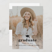 写真シンプル卒業式パーティー付きキャップ 招待状 (正面/裏面)