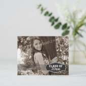 写真シンプル卒業発表（黒） 案内ポストカード (スタンド正面)