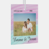 写真シンプル年の水の色の名前を追加 ガラスオーナメント (正面右)