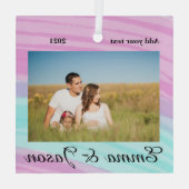 写真シンプル年の水の色の名前を追加 ガラスオーナメント (裏面)