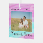 写真シンプル年の水の色の名前を追加 ガラスオーナメント (正面左)