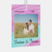 写真シンプル年の水の色の名前を追加 ガラスオーナメント (正面右)