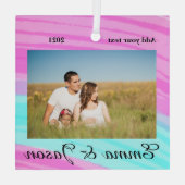 写真シンプル年の水の色の名前を追加 ガラスオーナメント (裏面)