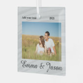 写真シンプル年の水の色の名前を追加 ガラスオーナメント (正面左)