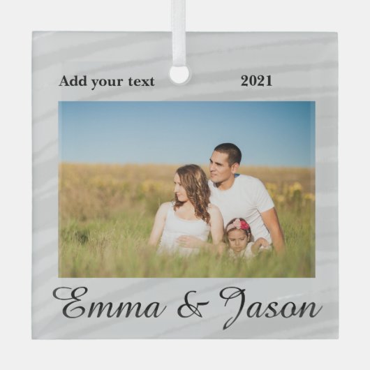 写真シンプル年の水の色の名前を追加 ガラスオーナメント (正面)