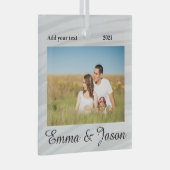 写真シンプル年の水の色の名前を追加 ガラスオーナメント (正面右)