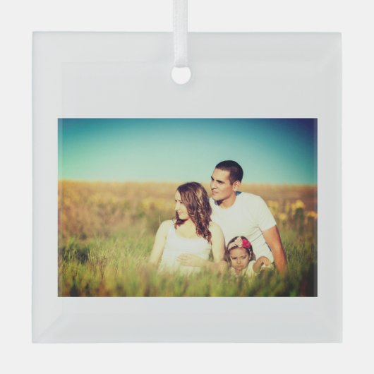 写真シンプル年の水の色の名前を追加 ガラスオーナメント (正面)