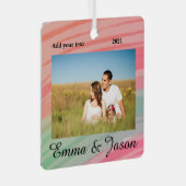 写真シンプル年の水の色の名前を追加 メタルオーナメント (正面右)