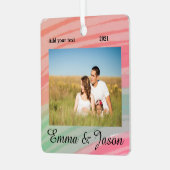 写真シンプル年の水の色の名前を追加 メタルオーナメント (正面左)