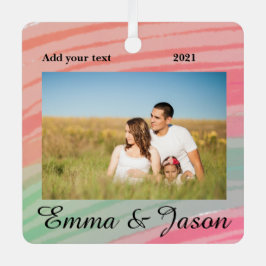 写真シンプル年の水の色の名前を追加 メタルオーナメント