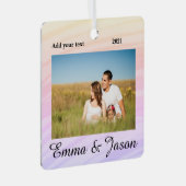 写真シンプル年の水の色の名前を追加 メタルオーナメント (正面右)