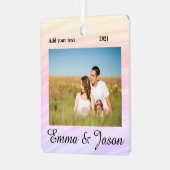 写真シンプル年の水の色の名前を追加 メタルオーナメント (正面左)