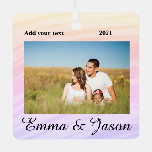 写真シンプル年の水の色の名前を追加 メタルオーナメント (正面)