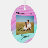 写真シンプル年の水の色の名前を追加 メタルオーナメント (正面右)