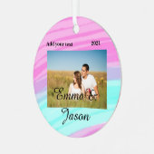 写真シンプル年の水の色の名前を追加 メタルオーナメント (正面左)