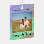 写真シンプル年の水の色の名前を追加 メタルオーナメント (正面右)