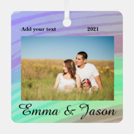 写真シンプル年の水の色の名前を追加 メタルオーナメント