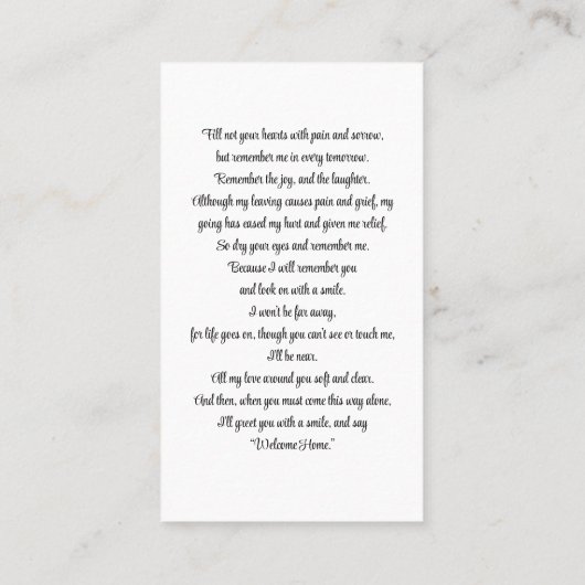 写真シンプル悔やみや弔慰記念祈りの言葉カード 名刺 (裏面)