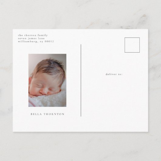 写真シンプル生まれたばかりのの誕生発表 ポストカード (裏面)
