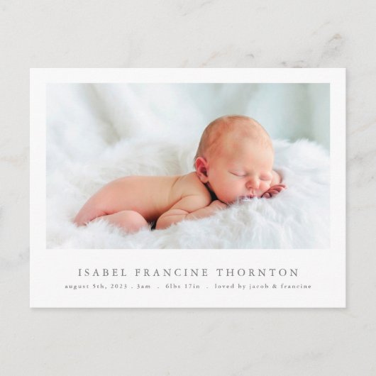写真シンプル生まれたばかりのの誕生発表 ポストカード (正面)