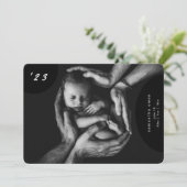 写真シンプル生まれたばかりのコラージュ誕生発表 案内状 (スタンド正面)