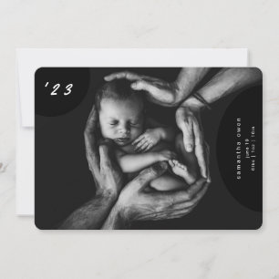 写真シンプル生まれたばかりのコラージュ誕生発表 案内状