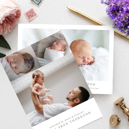 写真シンプル生まれたばかりのコラージュ誕生発表 案内状