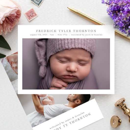 写真シンプル生まれたばかりのコラージュ誕生発表 案内状