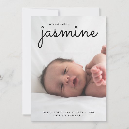 写真シンプル生まれたばかりのコラージュ誕生発表 案内状 (正面)