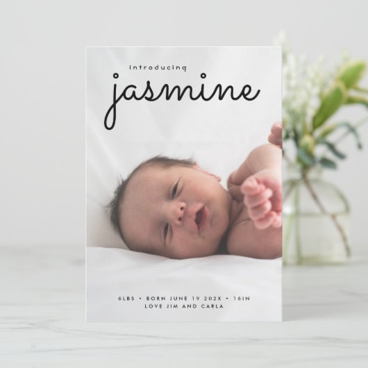 写真シンプル生まれたばかりのコラージュ誕生発表 案内状 (スタンド正面)