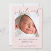 写真シンプル紹介ピンクベビーガール誕生 案内状 (正面)