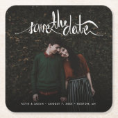 写真シンプル結婚式の日付の保存 スクエアペーパーコースター (正面)