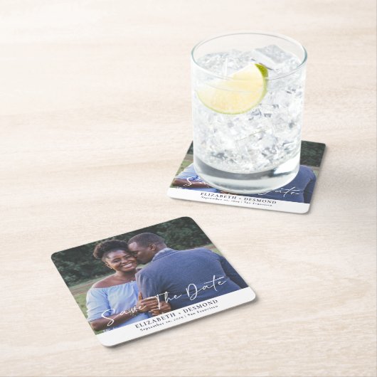 写真シンプル結婚式の日付の保存 スクエアペーパーコースター (インサイチュ)