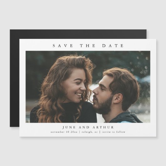 写真シンプル結婚式の日付の保存 マグネット招待状 (正面/裏面)