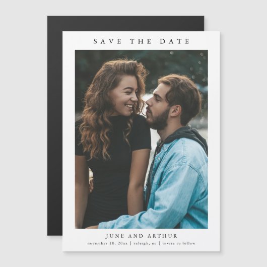 写真シンプル結婚式の日付の保存 マグネット招待状 (正面/裏面)