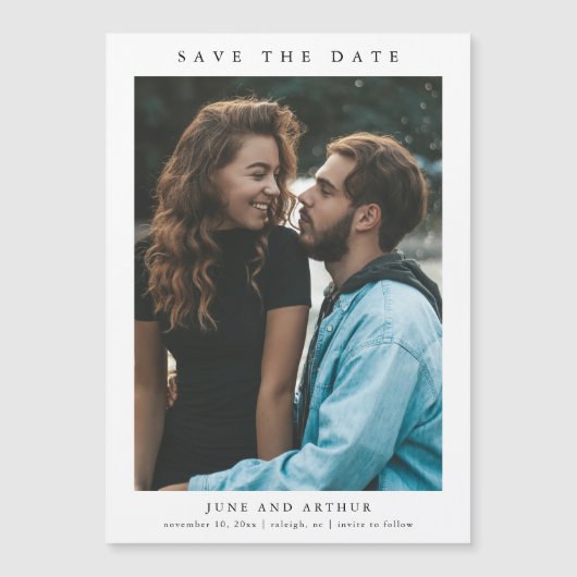 写真シンプル結婚式の日付の保存 マグネット招待状 (正面)