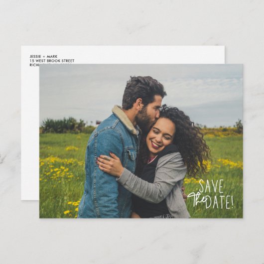 写真シンプル結婚式の日付の保存 案内ポストカード (正面/裏面)