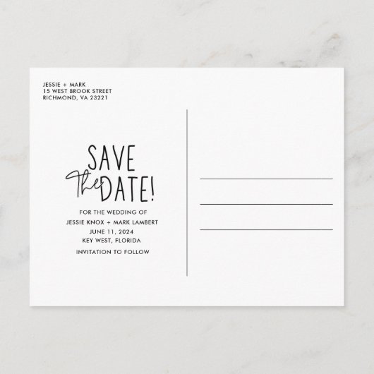 写真シンプル結婚式の日付の保存 案内ポストカード (裏面)