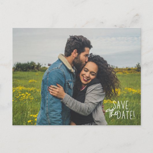 写真シンプル結婚式の日付の保存 案内ポストカード (正面)