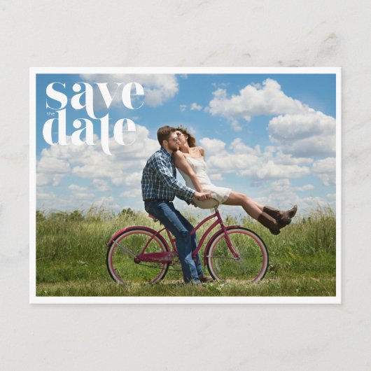 写真シンプル結婚式の日付の保存 案内ポストカード (正面)