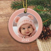 写真シンプル縁どと年のコーラルピンクの女の子と セラミックオーナメント