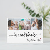 写真シンプル3コラージュの赤エレガントちゃんシャワー サンキューカード (スタンド正面)