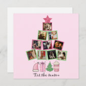 写真シーズンのピンク&グリーンクリスマス シーズンカード (正面/裏面)