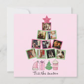 写真シーズンのピンク&グリーンクリスマス シーズンカード (正面)