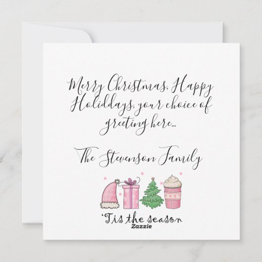 写真シーズンのピンク&グリーンクリスマス シーズンカード (裏面)