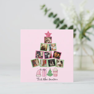 写真シーズンのピンク&グリーンクリスマス シーズンカード